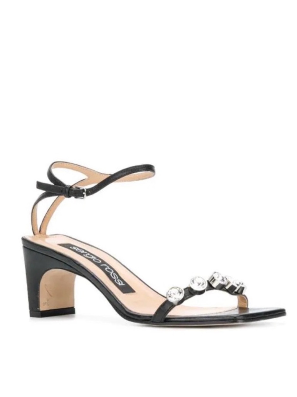 Sergio Rossi Black Leather evangelie sr1 Sandals with Crystal Accent